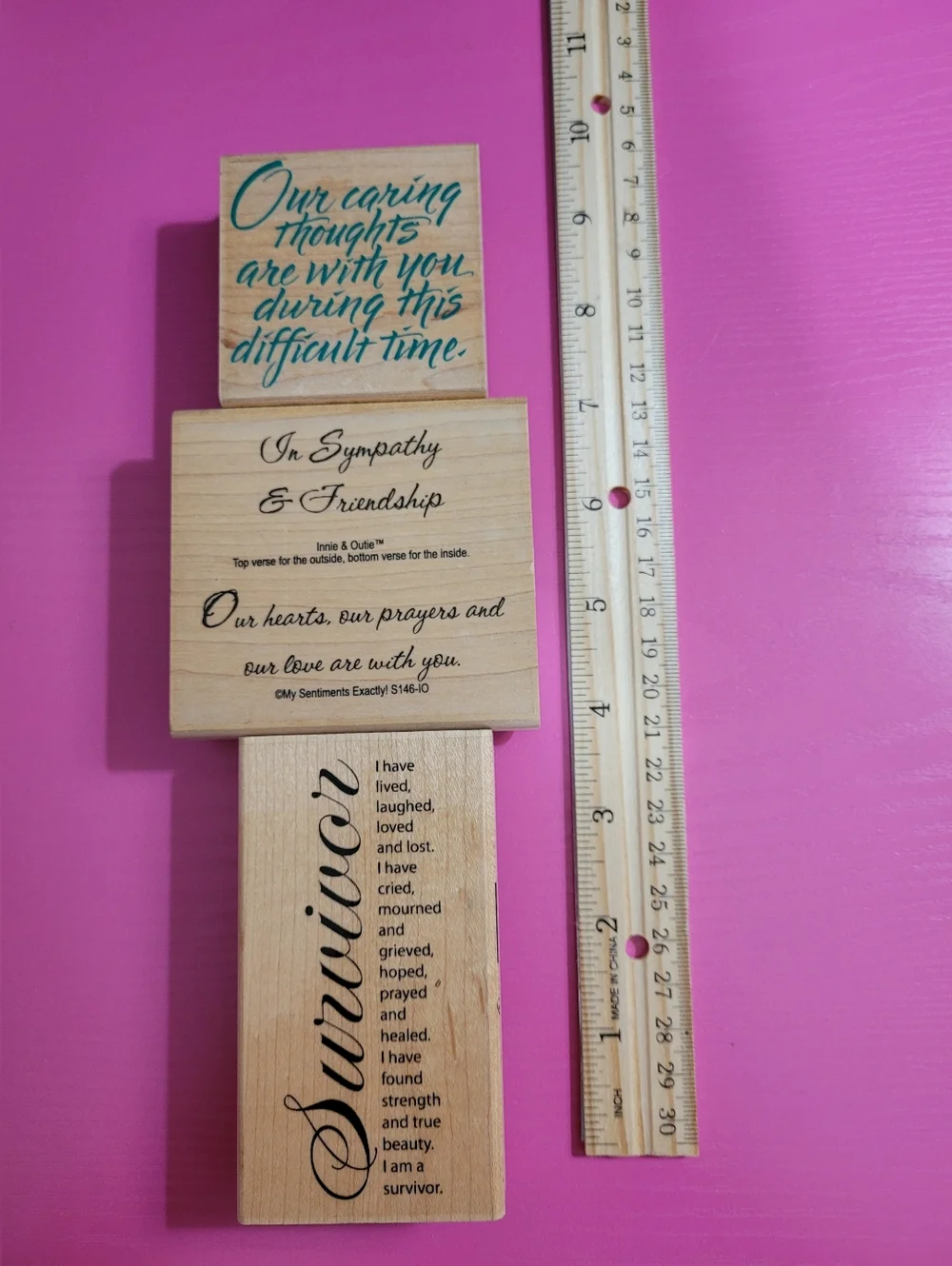 Wooden Rubber Stamp Bundle.  Sympathy Survivor Theme.  Set Of 3.  (0719)